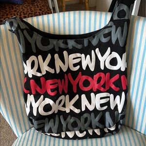 Robin Ruth Black and Red New York crossbody tote Bag with Urban Graffiti Design